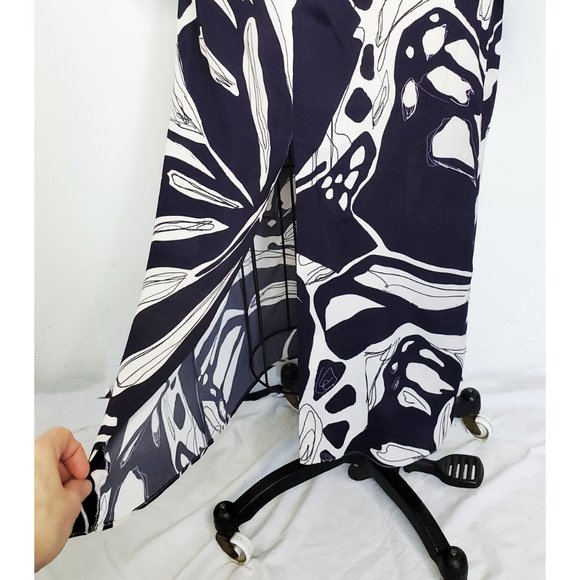 ZARA Womens Abstract Printed Cut-out Midriff Midi Dress Navy/Off-White S NWT - Picture 14 of 14
